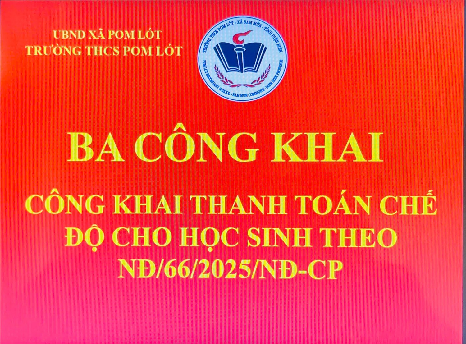 CÔNG KHAI THANH TOÁN CHẾ ĐỘ CHO HỌC THEO NGHỊ ĐỊNH 66/2025/ĐN-CP