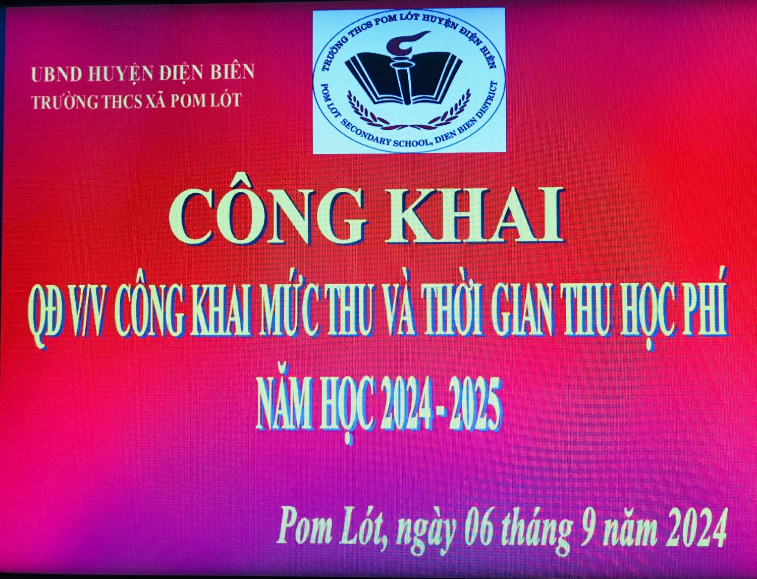 QĐ V/v Công khai mức thu, thời gian thu học phí năm học 2024 - 2025