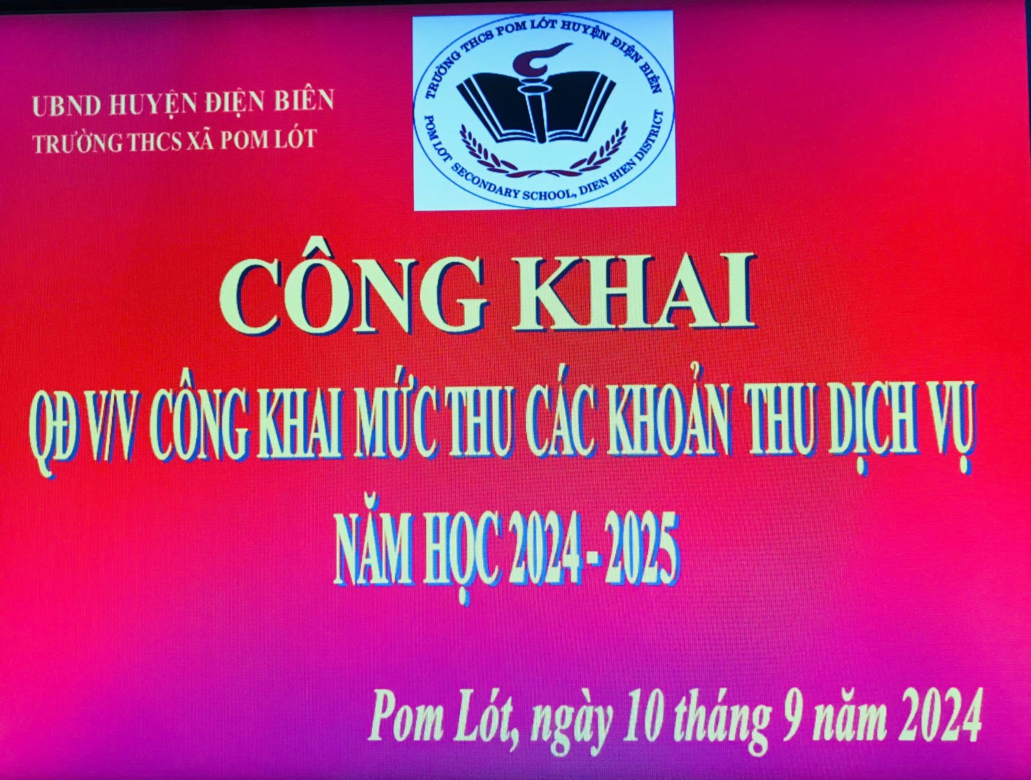 QĐ V/v Công khai mức thu các khoản dịch vụ năm học 2024 - 2025