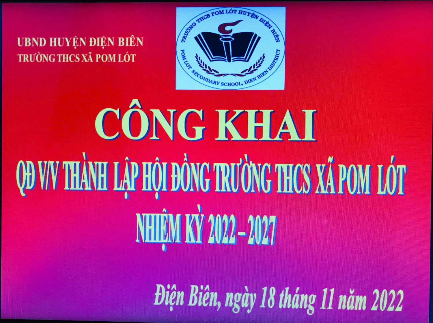 QĐ V/v thành lập hội đồng trường THCS xã Pom Lót, nhiệm kỳ 2022-2027